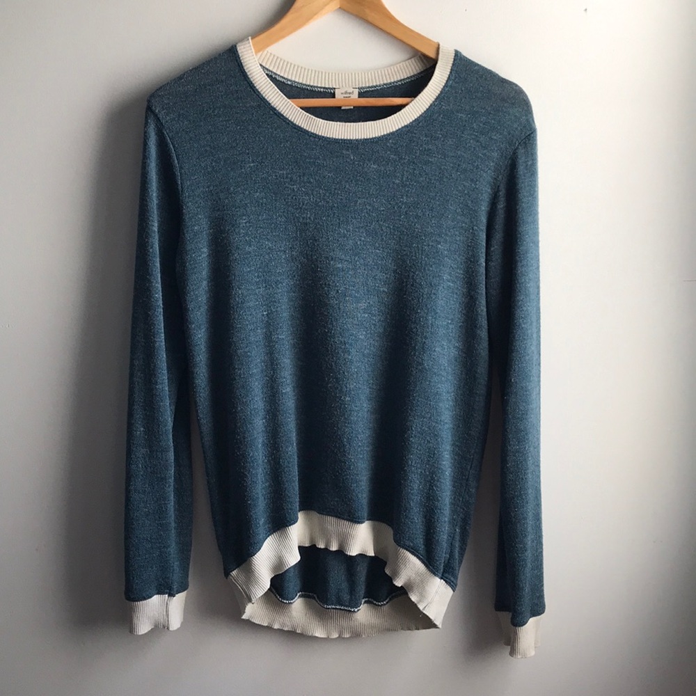Wilfred Aritzia teal cream banded tunic sweater